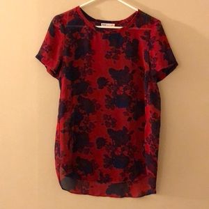 Short sleeve red floral blouse